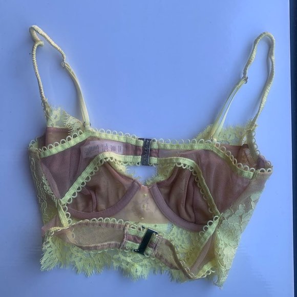 For Love and Lemons Faye Yellow Lace Bustier Bralette XS - Picture 3 of 4